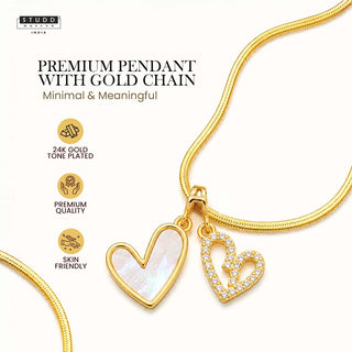 Twin Hearts Pendant – 24K Gold Tone Plated [With Chain]