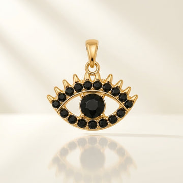 Black Evil Eye Pendant - 24K Gold Tone