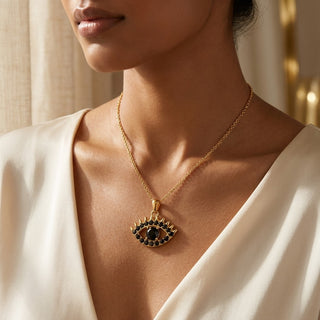 Black Evil Eye Pendant - 24K Gold Tone