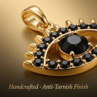 Black Evil Eye Pendant - 24K Gold Tone