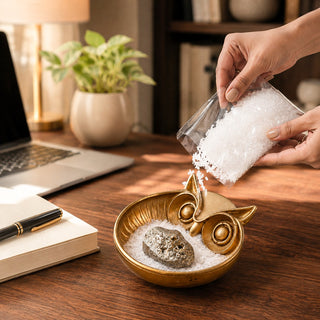 Wise Owl Money Bowl — Handcrafted Golden Resin Décor