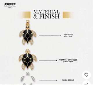 Black Turtle Pendant - 24k Gold Tone Plated [ With Chain ]
