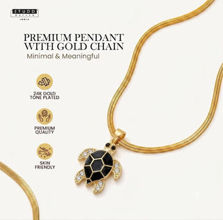 Black Turtle Pendant - 24k Gold Tone Plated [ With Chain ]