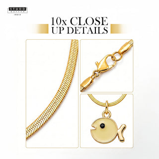 Yellow Fish Pendant - 24k Gold Tone Plated [ With Chain ]