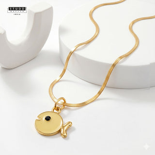 Yellow Fish Pendant - 24k Gold Tone Plated [ With Chain ]
