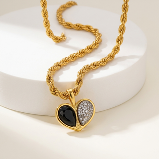 Dual Energy Heart Pendant on Rope Chain 5 mm