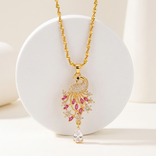 Peacock of Prosperity Crystal Pendant on Twisted Chain