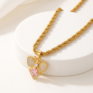 FreeFlow Butterfly Crystal Pendant on Rope Chain 5 mm