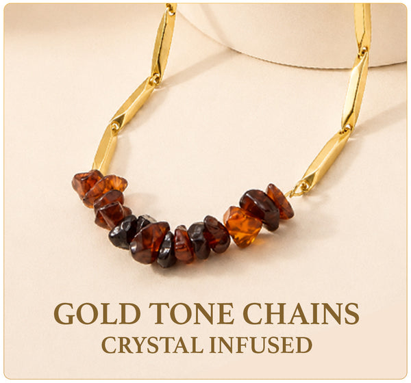 Gold tone chains crystal infused