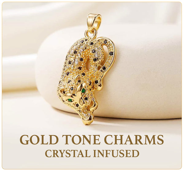 Gold tone charms crystal infused