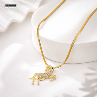 Spirit of Stallion Pyrite Pendant - 24K Gold Plated [ With Chain]