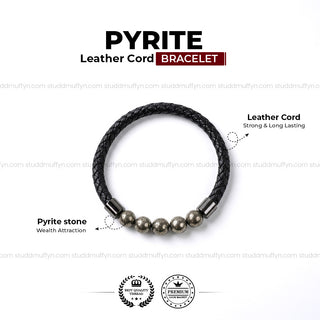 Pyrite Stretchable Leather Bracelet