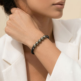 Pyrite Stretchable Leather Bracelet
