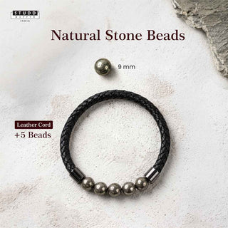 Pyrite Stretchable Leather Bracelet