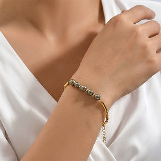 Pyrite Crystal Rice Chain Bracelet