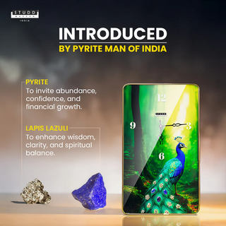 Peacock Pyrite–Lapis Crystal Wall Clock