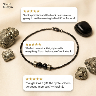 Five-star customer review cards for the Richie Rich Anklet