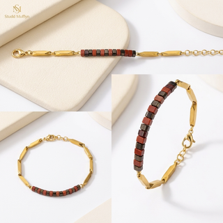 Multi-angle catalog collage of the Passion Golden Rice Bracelet