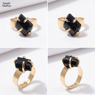 Black Tourmaline Golden Ring