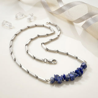 Lapis Lazuli Crystal Silver Rice Chain Pendant Necklace