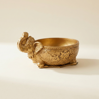 Gajraj Heritage Money Bowl in bold golden finish with handcrafted elephant detailing