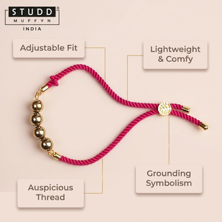 Grounded Grace Rakhi surrounded by USP callout chips highlighting fit, comfort and symbolism