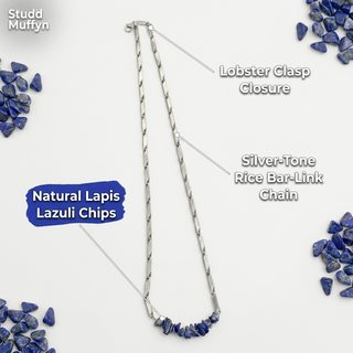 Anatomy breakdown of the Lapis Lazuli necklace parts with leader lines