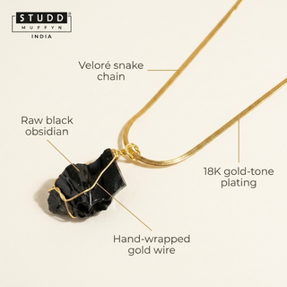 Anatomy diagram of the obsidian pendant necklace with labelled parts
