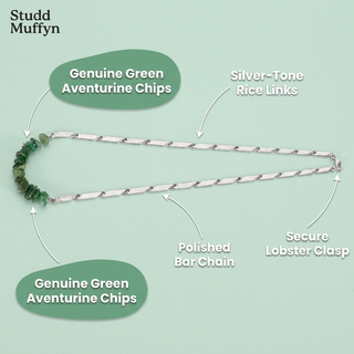 Anatomy of the Green Aventurine rice chain necklace with part labels