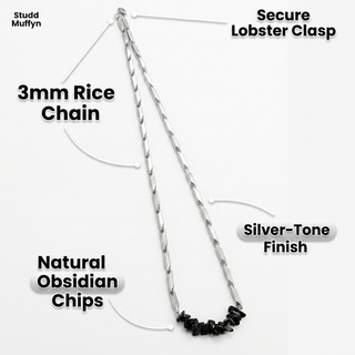 Anatomy of the Obsidian rice chain necklace with part labels