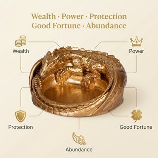 Infographic of the dragon money bowl highlighting prosperity, protection and abundance symbolism