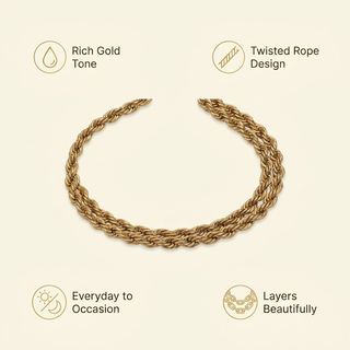 Benefits infographic for the gold-toned rope chain