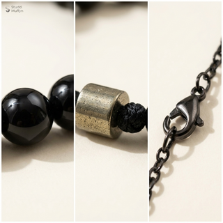 Macro detail collage of the Richie Rich Anklet beads, chain and clasp