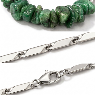Pure macro detail crops of the aventurine chips and rice links