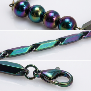 Pure macro detail crops of the hematite beads, prism links and lobster clasp