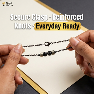 Richie Rich Anklet held taut to show secure clasp and knotted strength
