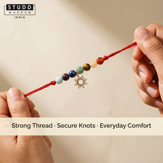 Sunshine 7 Chakra Rakhi thread pulled taut to show strength