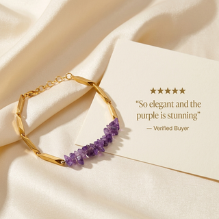 Five-star customer review of the amethyst crystal bracelet