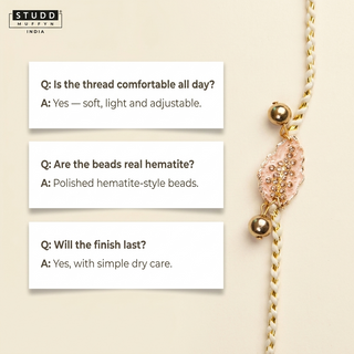FAQ card layout for the Hematite Blossom Rakhi