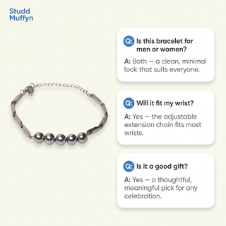 FAQ cards for the Silver Hematite Rice Bracelet