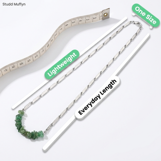 Green Aventurine necklace on a scale frame with fit callouts