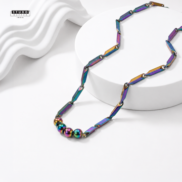 Prism Hematite Multicoloured Rice Chain Necklace