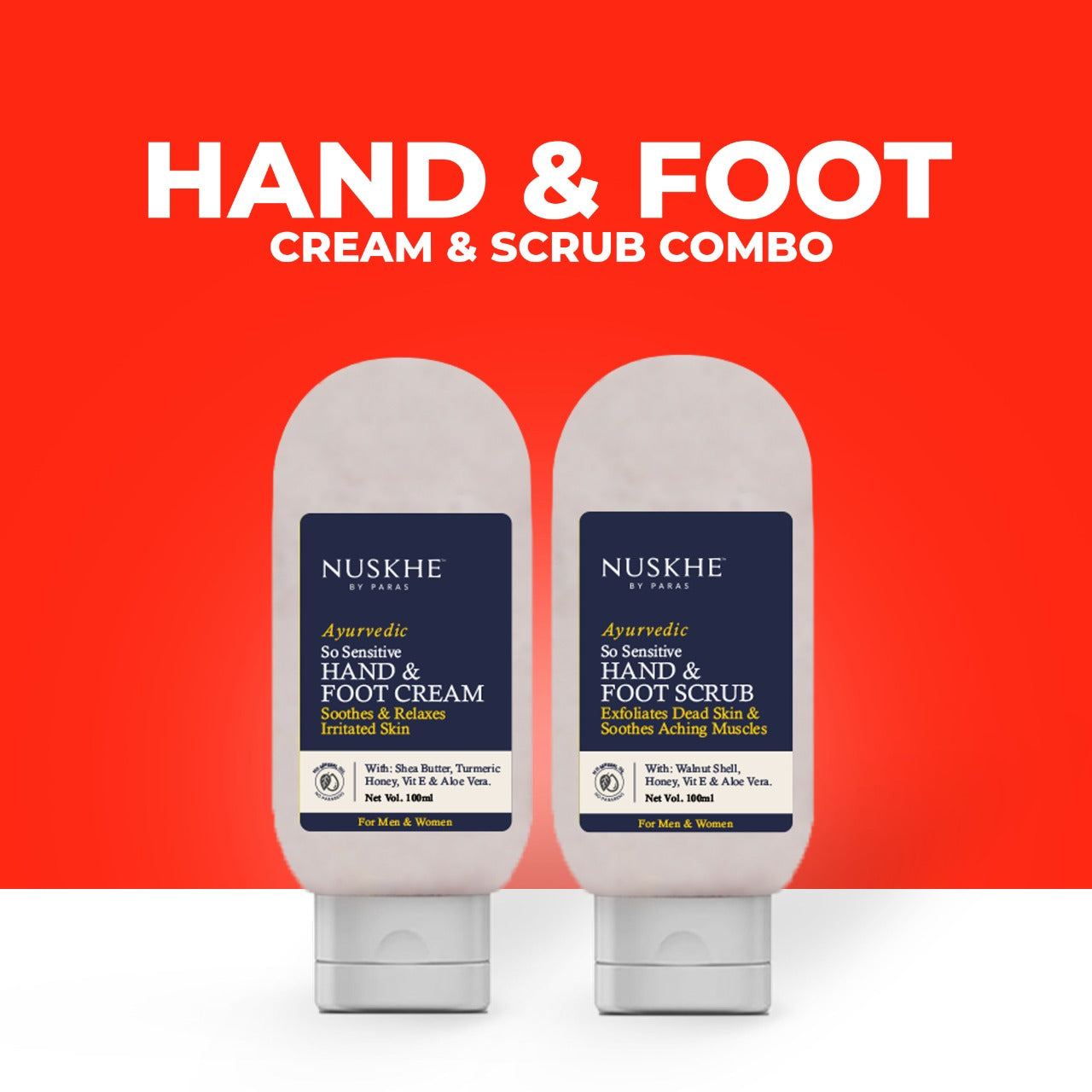 Nuskhe by Paras Ayurvedic So Sensitive Hand And Foot Cream And Scrub Combo- 100 ml (Each)