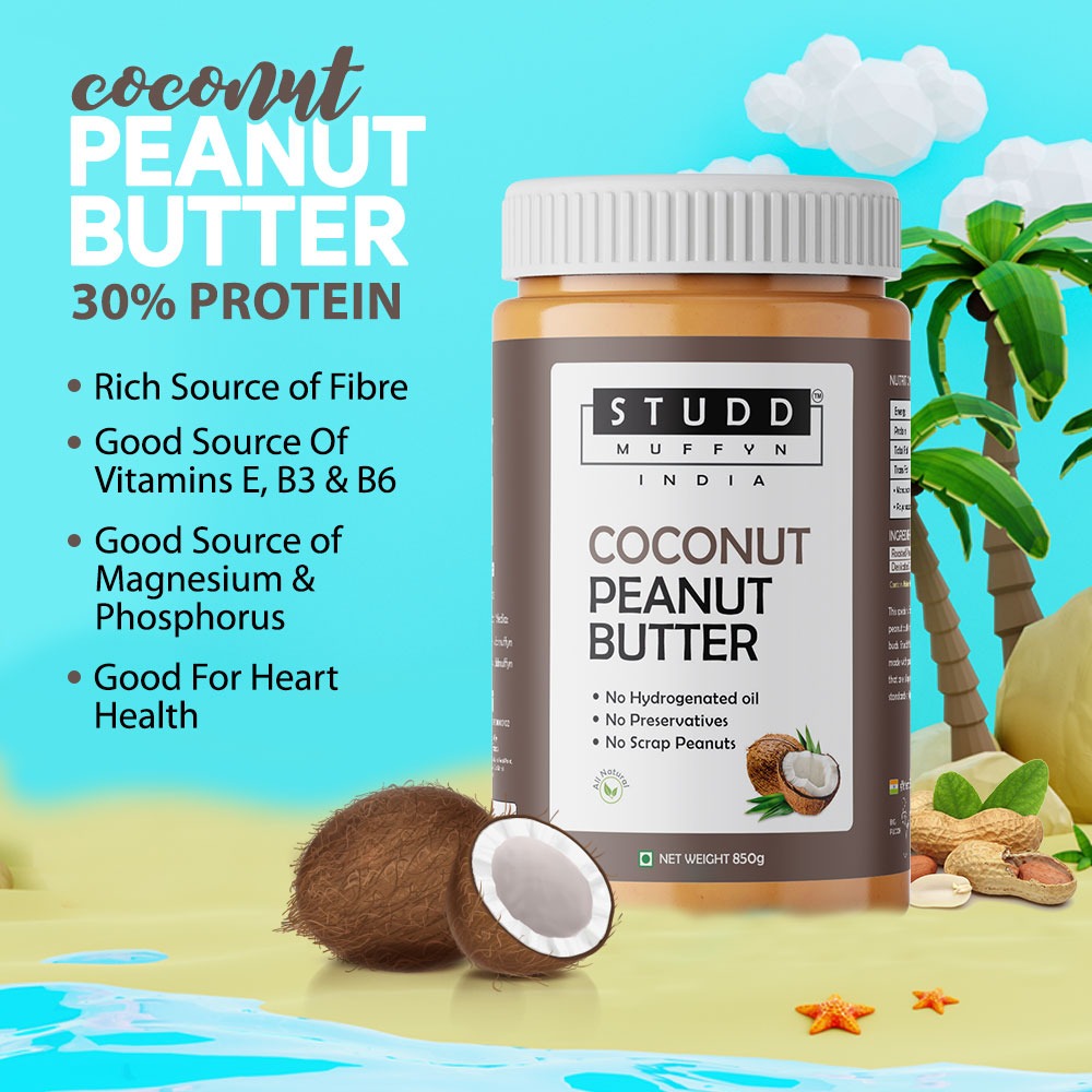 StuddMuffyn All Natural Coconut Peanut Butter-850 gm | 25% Protein | Pure honey | Gluten Free| Cholesterol Free