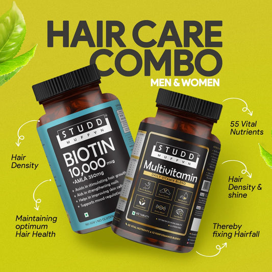 Studd Muffyn Hair Care Combo-Biotin 10000mcg + Amla 350mg and Multivitamins Daily Vitamix blend (Men & Women)
