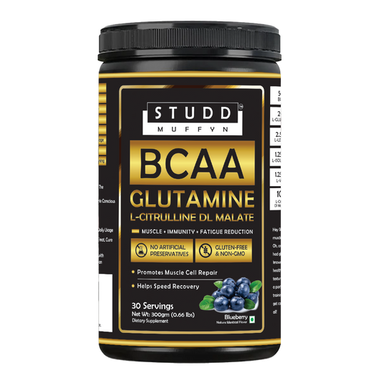 Studd Muffyn BCAA Glutamine (BlueBerry) for Muscle, immunity, Fatigue Reduction (300 gram)