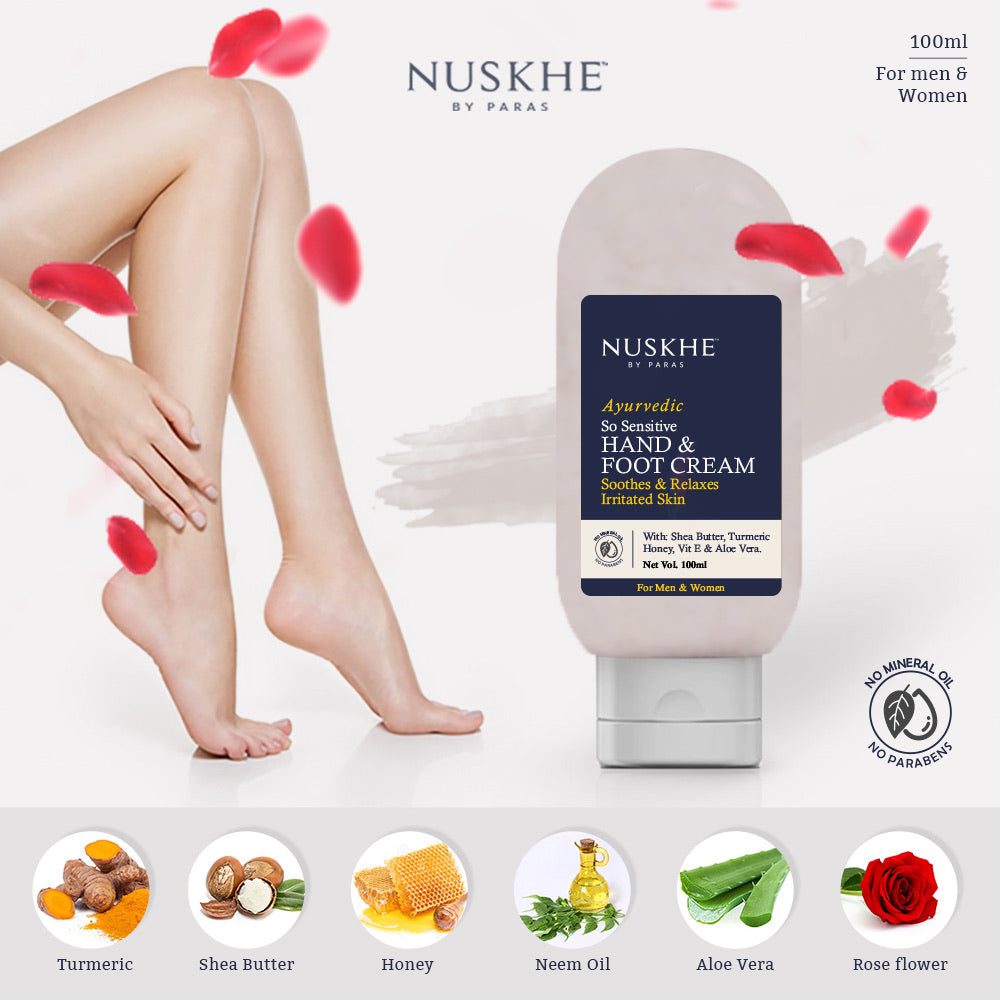 Nuskhe by Paras Ayurvedic So Sensitive Hand and Foot Cream for Men and Women - 100 ml