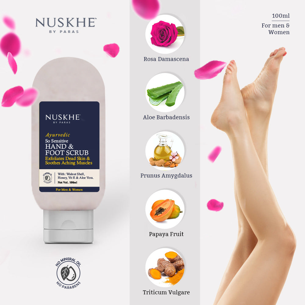Nuskhe by Paras Ayurvedic So Sensitive Hand and Foot Scrub for Men and Women - 100 ml