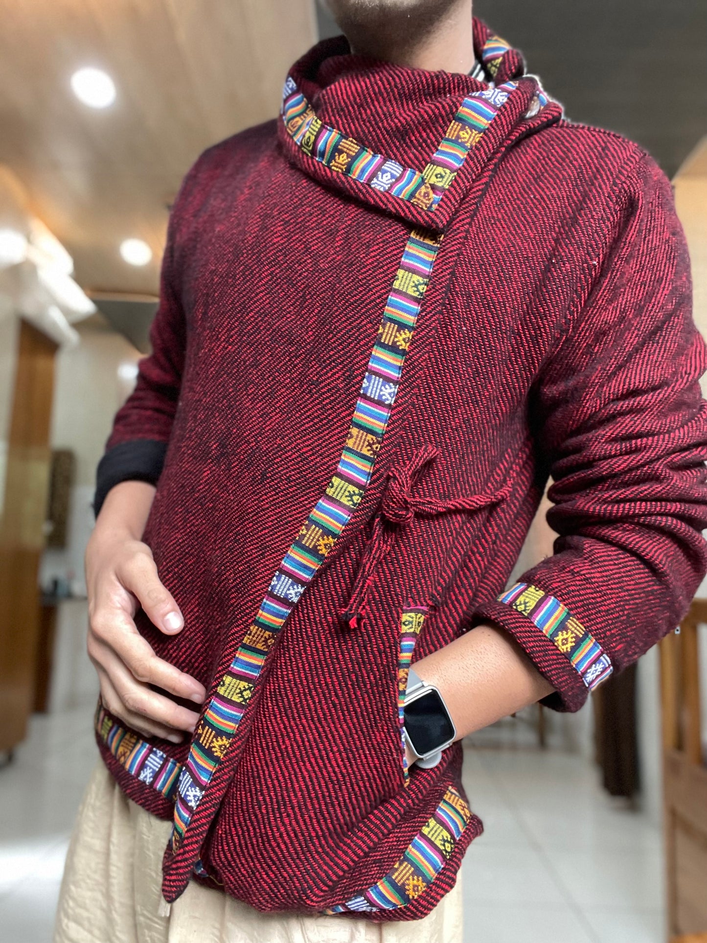Red Tibetan Asymmetrical traditional Jacket