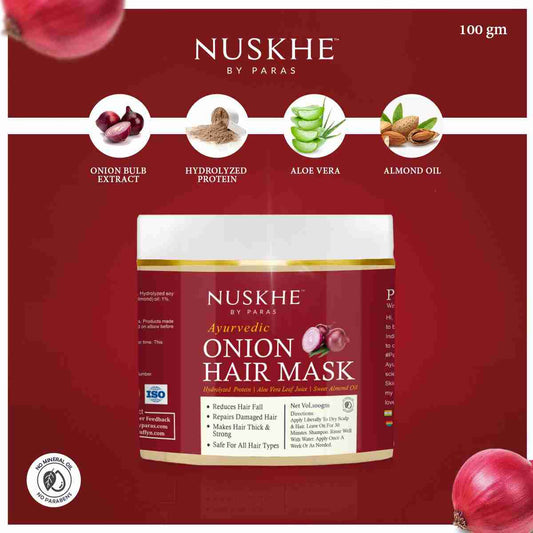 Nuskhe By Paras Onion Hair Mask - 100 Gram | Damaged Hair | Onion Bulb Extract | Hydrolyzed Protein | Aloe Vera | Almond oil